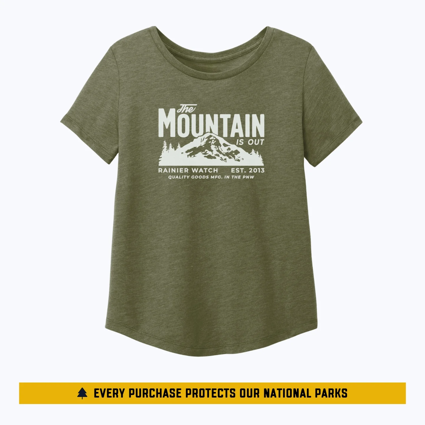 The Mountain is Out Womens Eco Tee - Forest Green - Relaxed, Scoop Neck - Image 3
