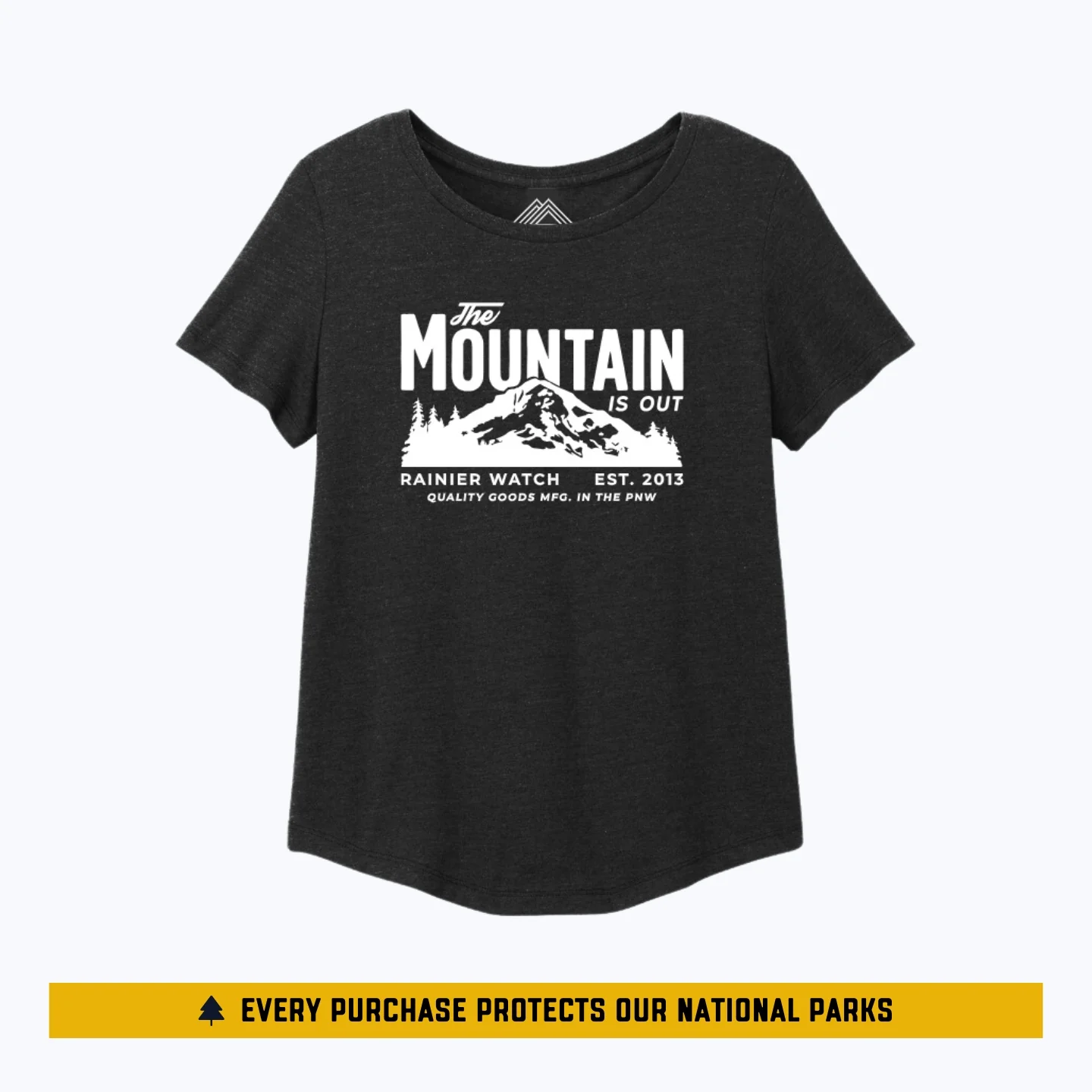 The Mountain Is Out Womens Eco Tee - Heather Black - Relaxed, Scoop Neck - Image 4